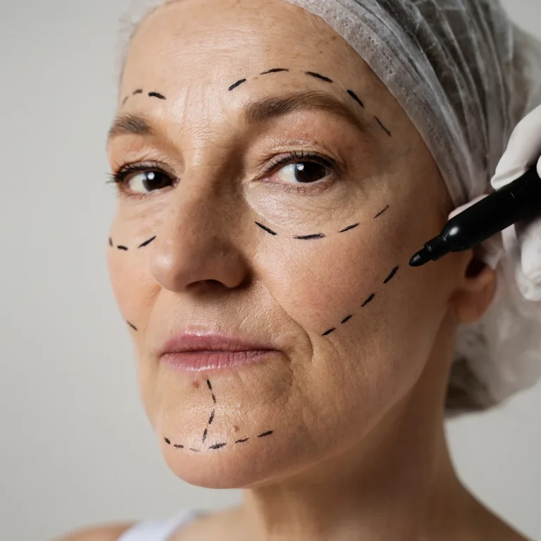 doctor performs facelift surgery area on patient.